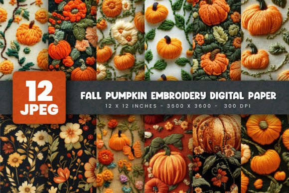 Review: 12 Fall Pumpkin Embroidery Digital Paper